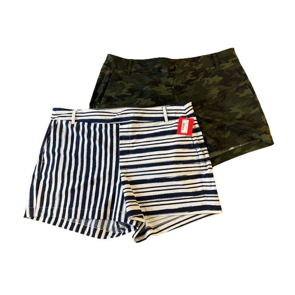 SPANX Sunshine Shorts Set Sz XL New‎ Blue Stripe Camo 4” Inseam Beach $136 Value